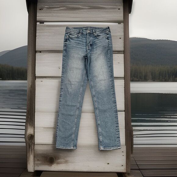 American Eagle Tomgirl Jeans 8 (31x31) Blue Button Fly Mid Rise Denim Womens - Picture 10 of 11